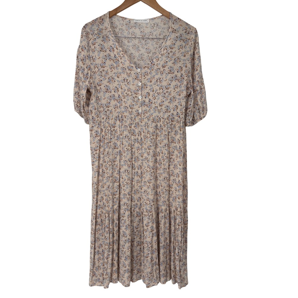 VTG Chris & Carol Ditsy Floral Midi Babydoll Dress M Cottagecore Tiered Made USA
